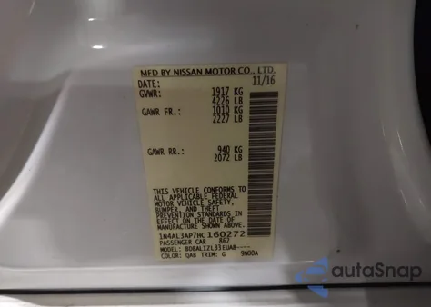 2017 Nissan Altima 2.5 Sv z USA, uszkodzony, nr VIN 1N4AL3AP7HC160272